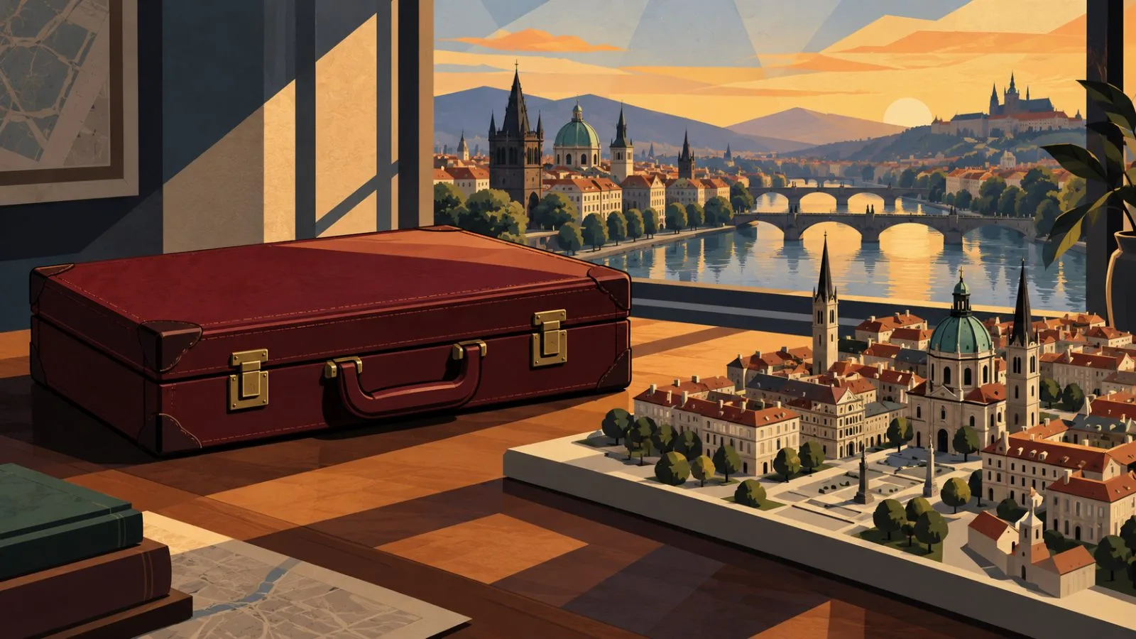 Architectural model of a European city beside a sealed capital case / TokenPost.ai