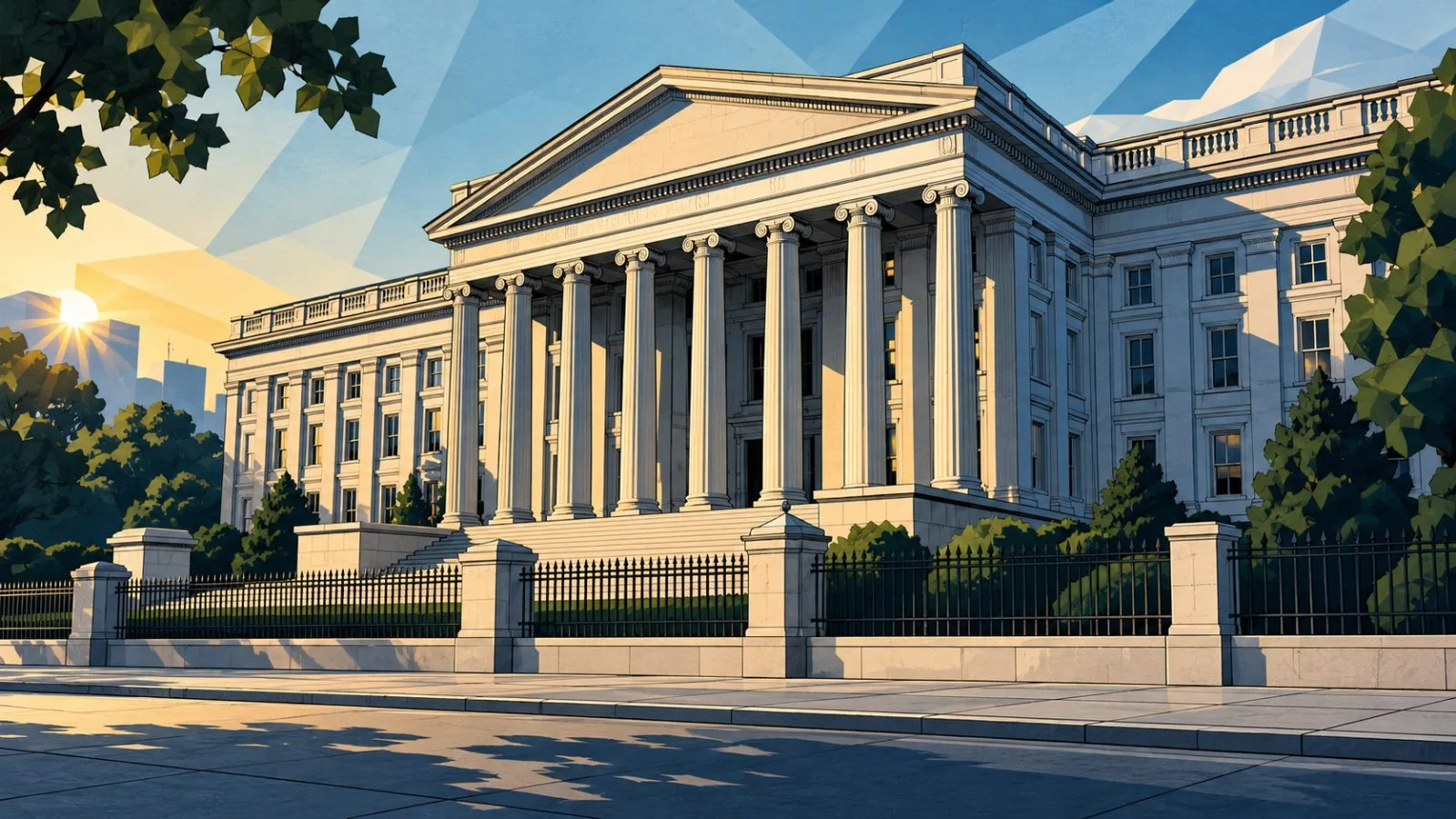 Stone government building facade in early morning light / TokenPost.ai