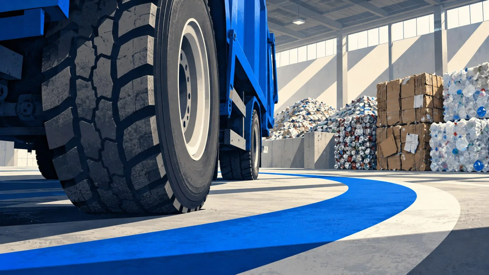 A refuse truck turns through a sunlit transfer station / TokenPost.ai