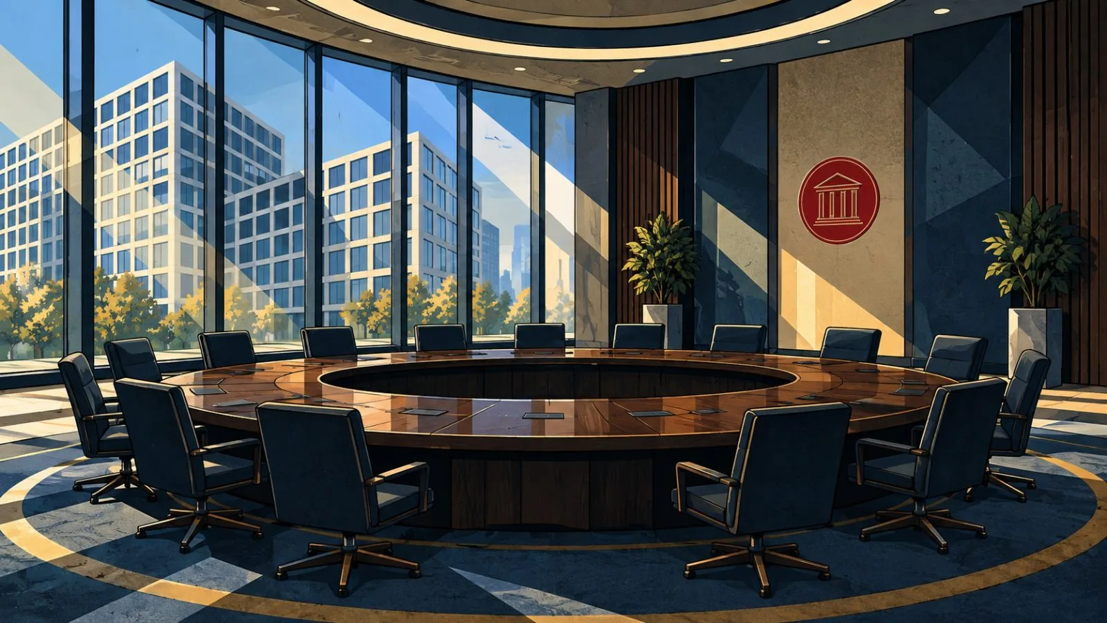 Empty committee room lit by morning light through tall windows / TokenPost.ai