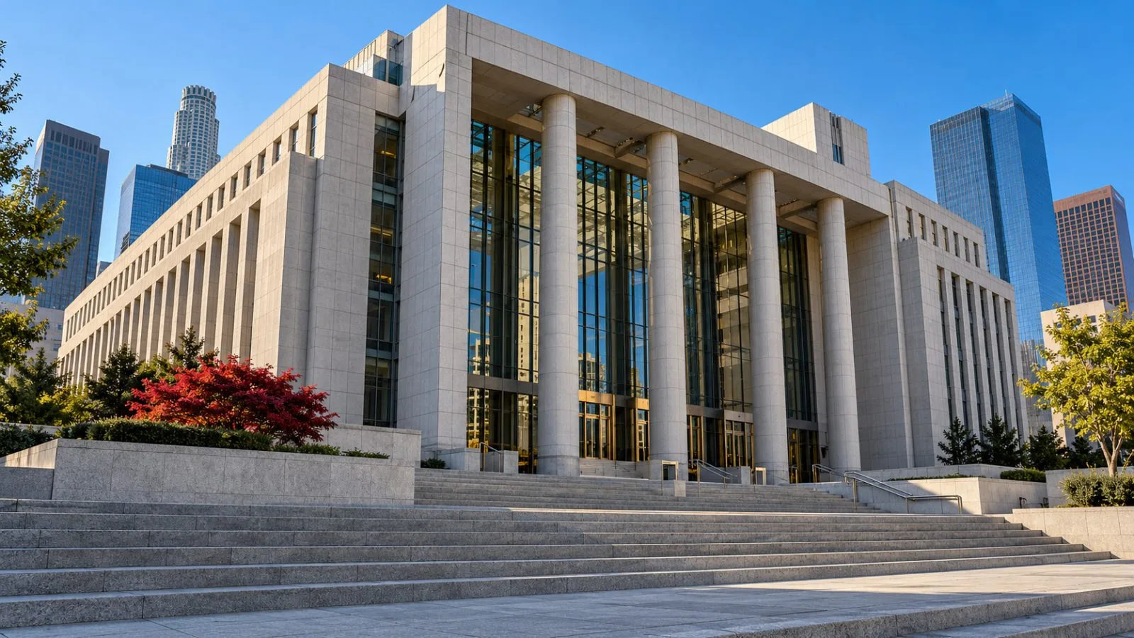Morning light falls across the empty courthouse steps / TokenPost.ai