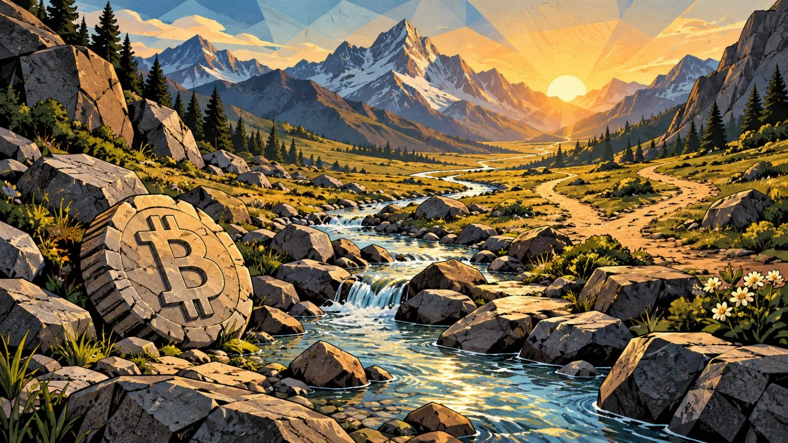 A stone rests at the lowest point of a sunlit valley / TokenPost.ai