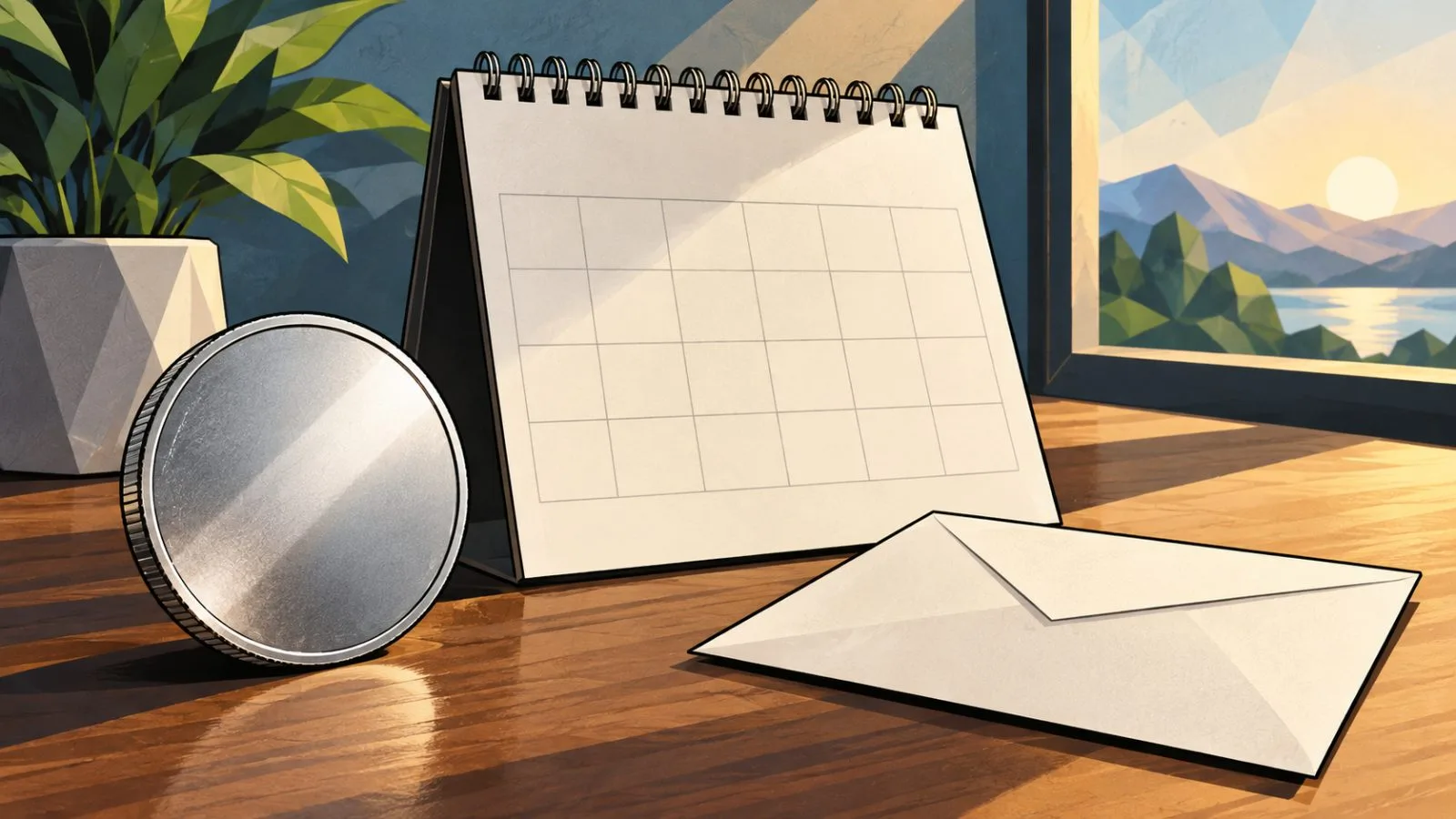 A polished silver fund coin beside a blank calendar page / TokenPost.ai