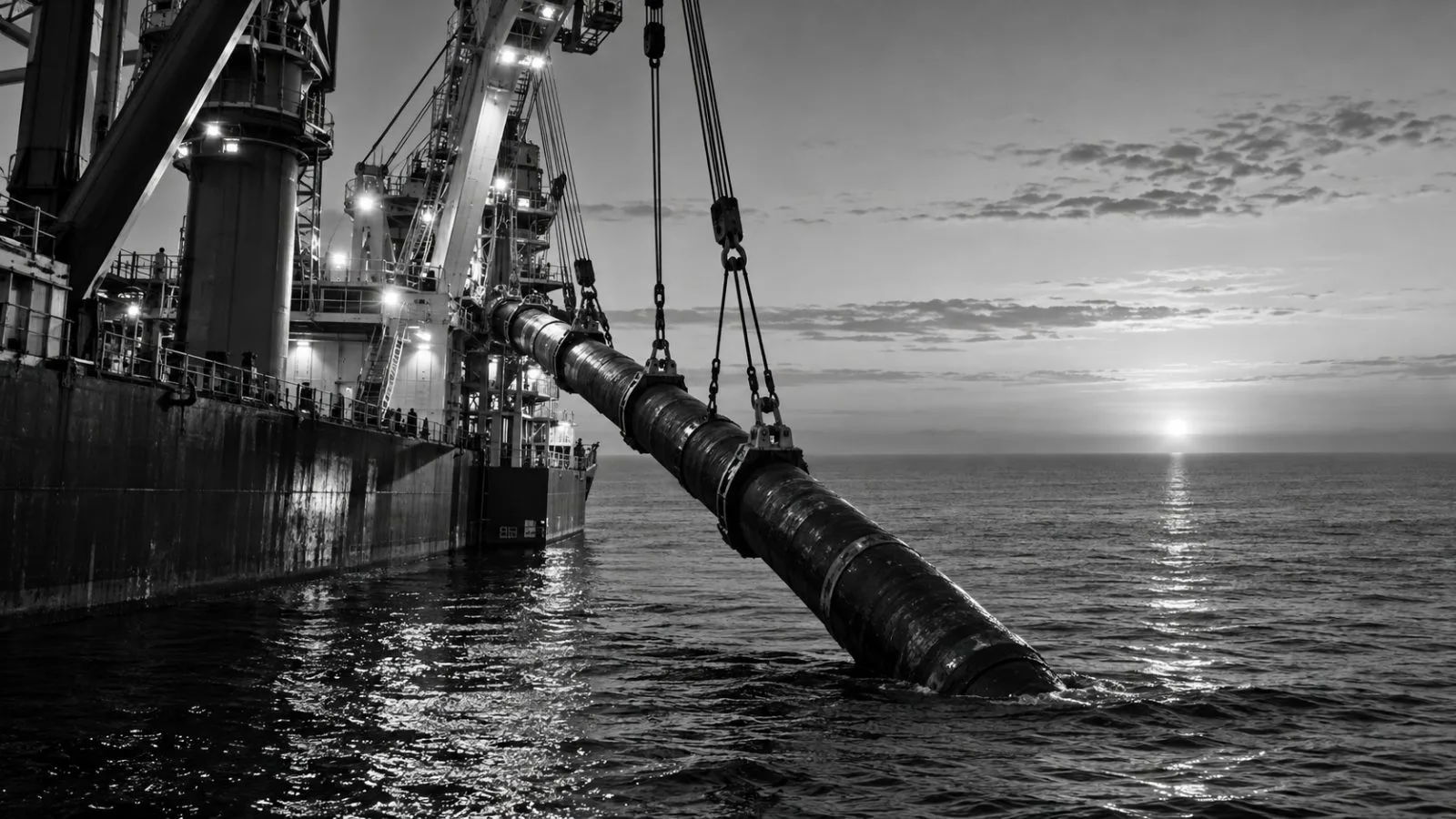 A pipeline section hangs above the water beside a work vessel / TokenPost.ai