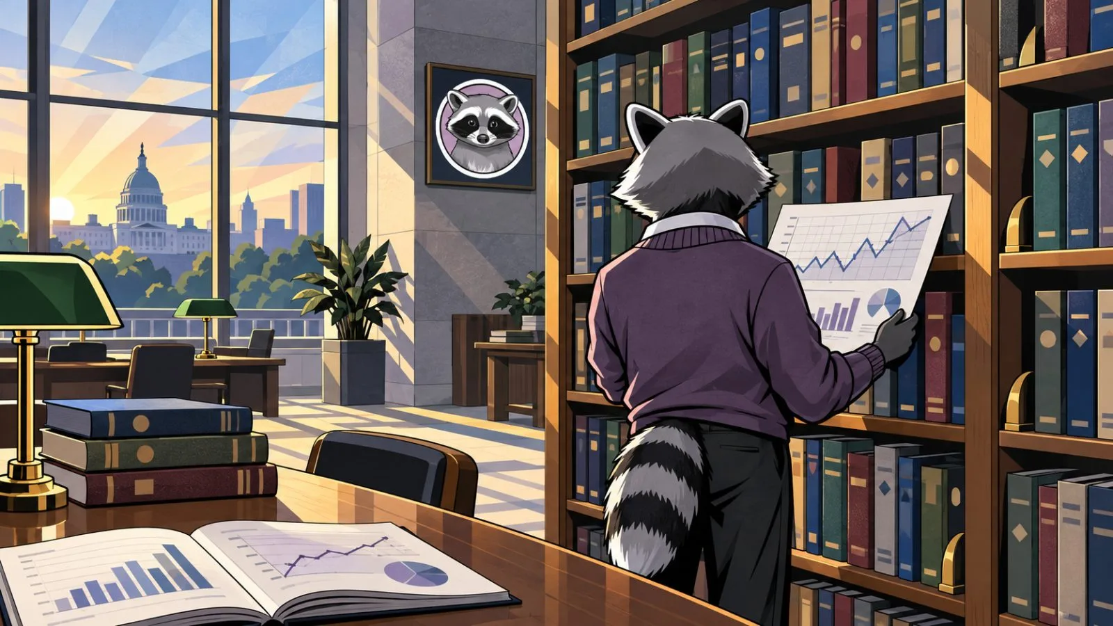 A researcher studies a printed chart beside shelves of economic archives / TokenPost.ai