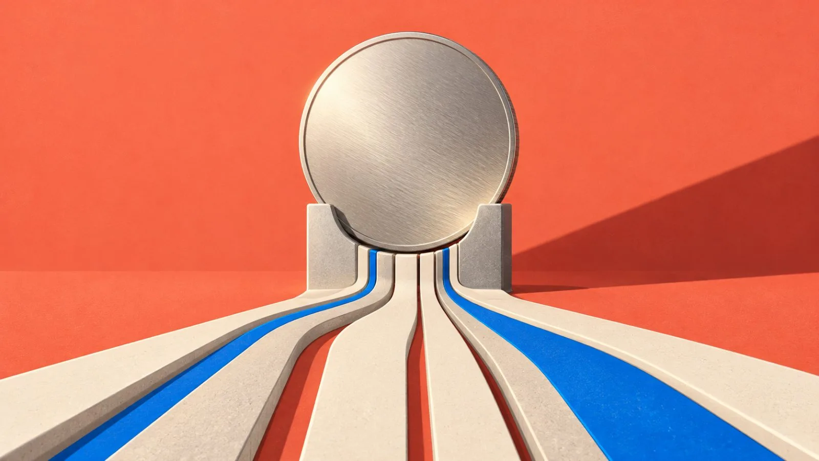 An unmarked metal token rests inside a clear acrylic vault / TokenPost.ai