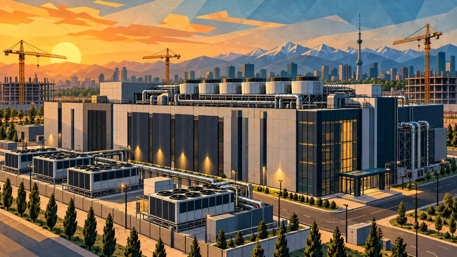 Modern data center facility under construction at sunset / TokenPost.ai