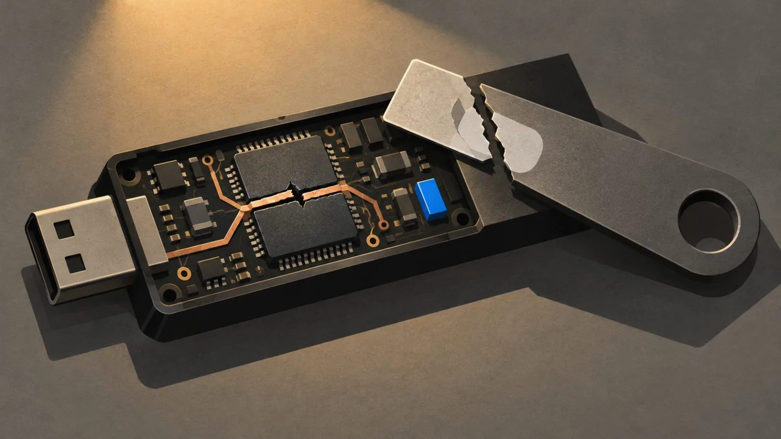 A damaged circuit board rests beneath a broken security seal / TokenPost.ai