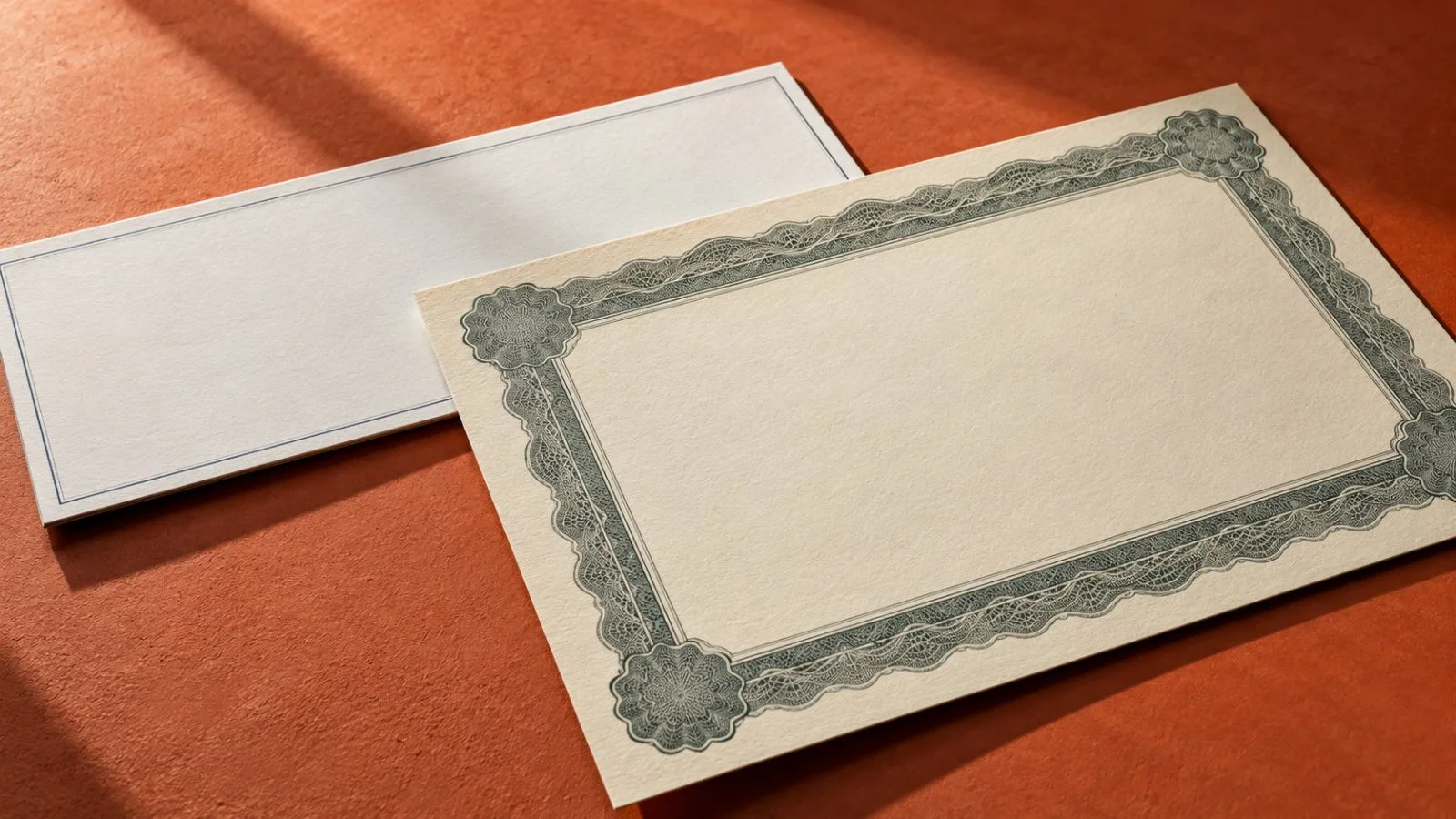 A blank dividend check beside a single unmarked share certificate / TokenPost.ai