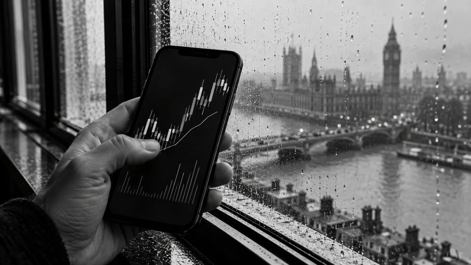 A hand taps an unlabeled futures chart on a smartphone / TokenPost.ai