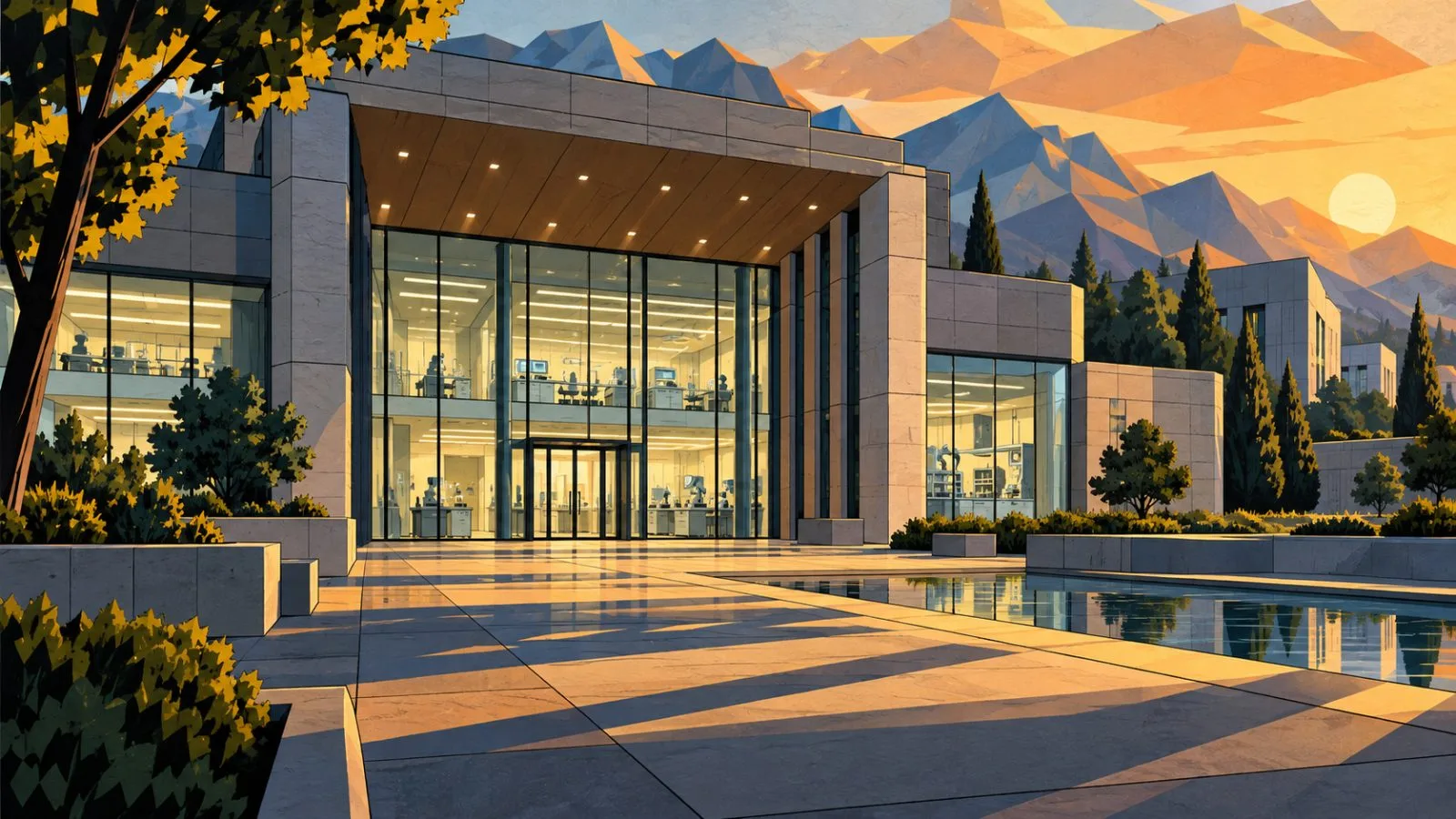 Federal research campus entrance beside a glass-walled laboratory / TokenPost.ai