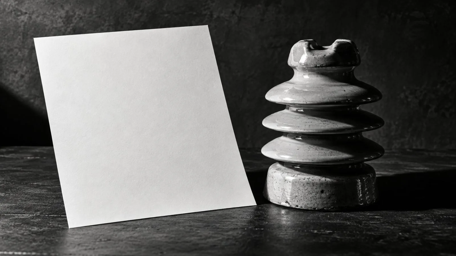 Blank share certificate rests beside a glazed ceramic insulator / TokenPost.ai
