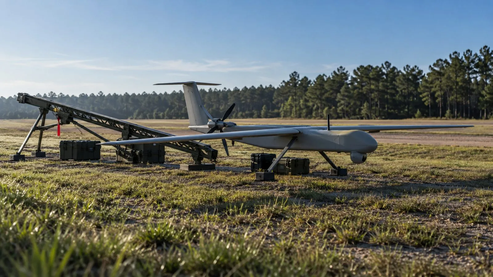 A Stalker aircraft rests on a field beside its launch gear / TokenPost.ai