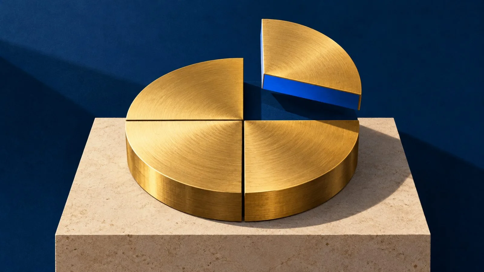 Four brass quarter segments form a disk on a stone plinth / TokenPost.ai