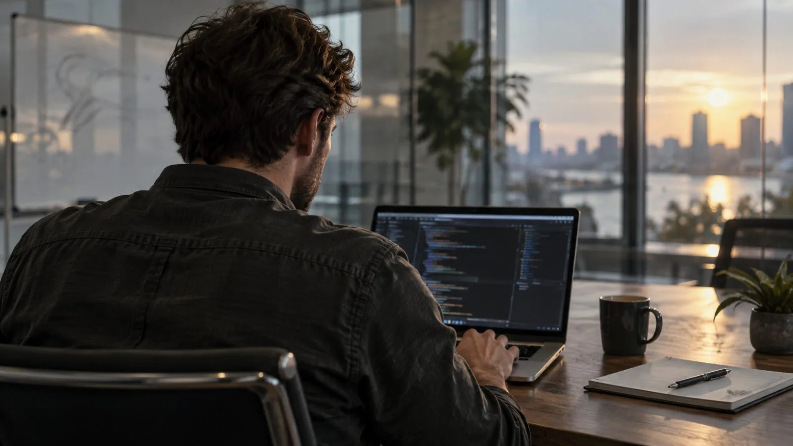 Anonymous architect reviewing code in a softly lit meeting room / TokenPost.ai