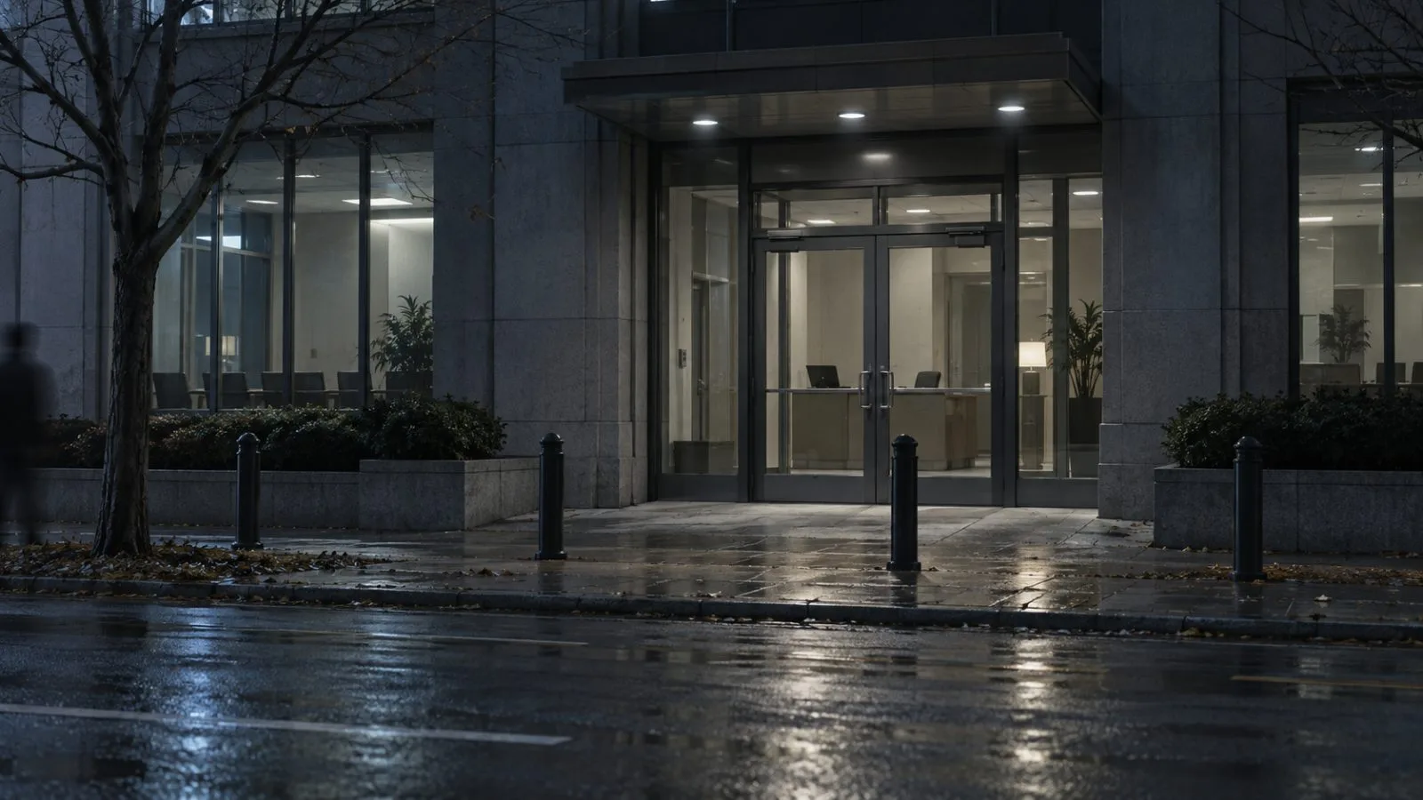 Dark laptop beside a locked government office entrance / TokenPost.ai / TokenPost.ai
