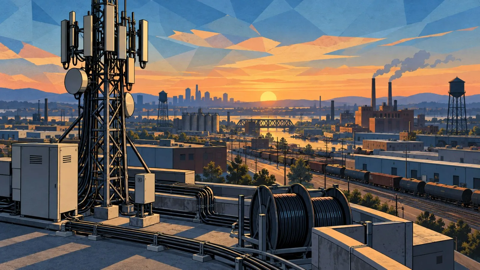 Cellular tower and fiber equipment above an industrial district / TokenPost.ai