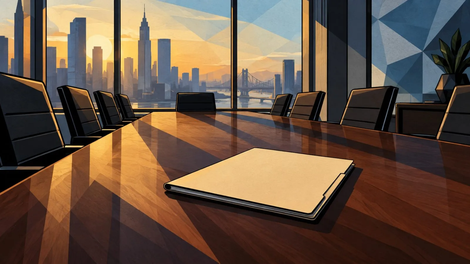An empty meeting room holds a folder on the conference table / TokenPost.ai