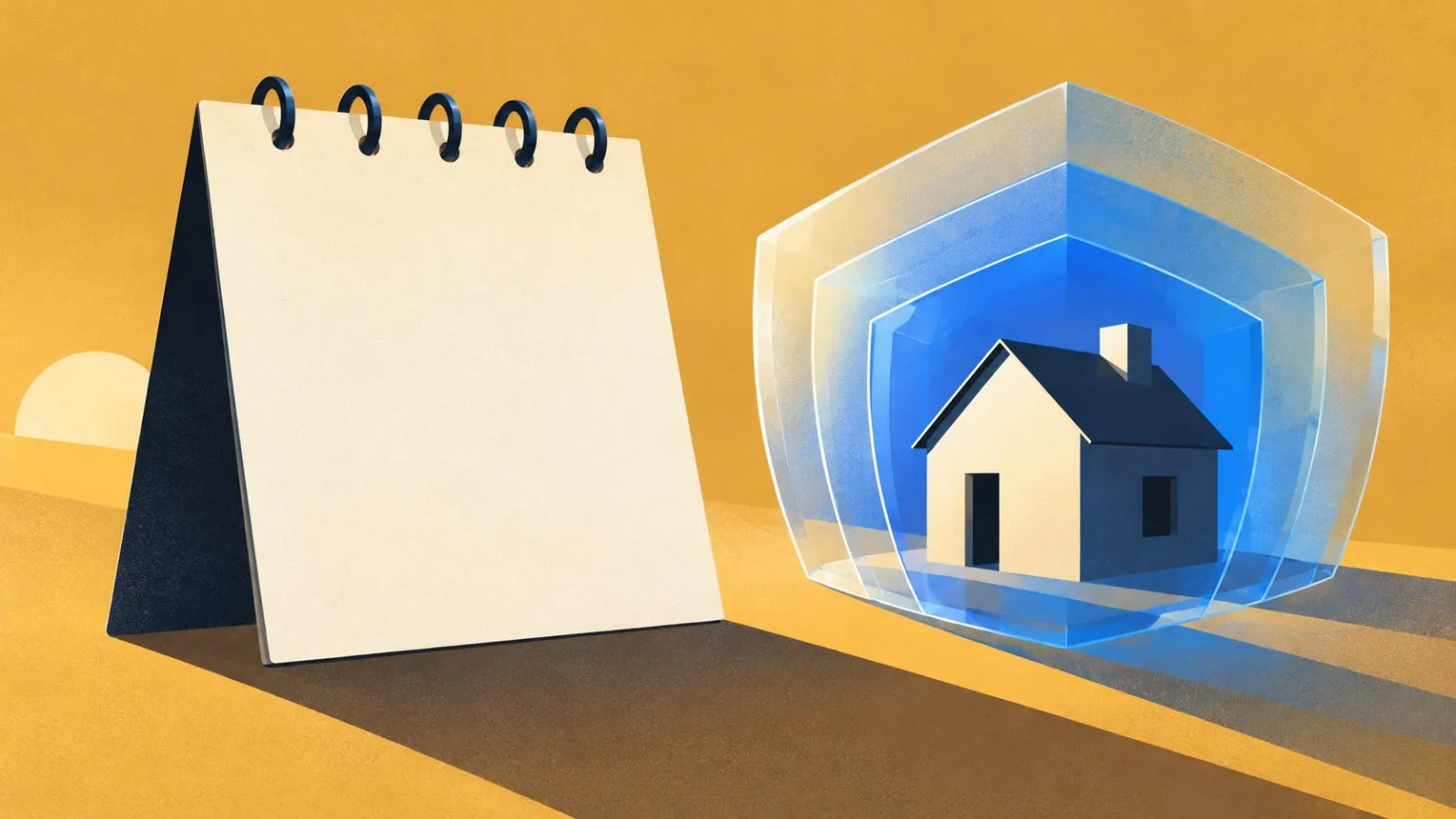 A blank calendar leaf beside a miniature home and clear barriers / TokenPost.ai