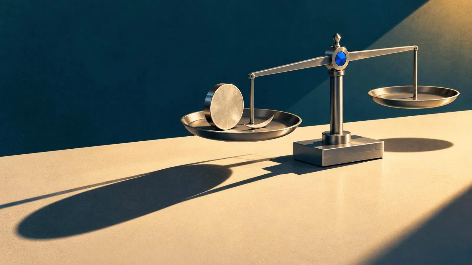 A metal token balances beside a thin crescent of matching metal / TokenPost.ai