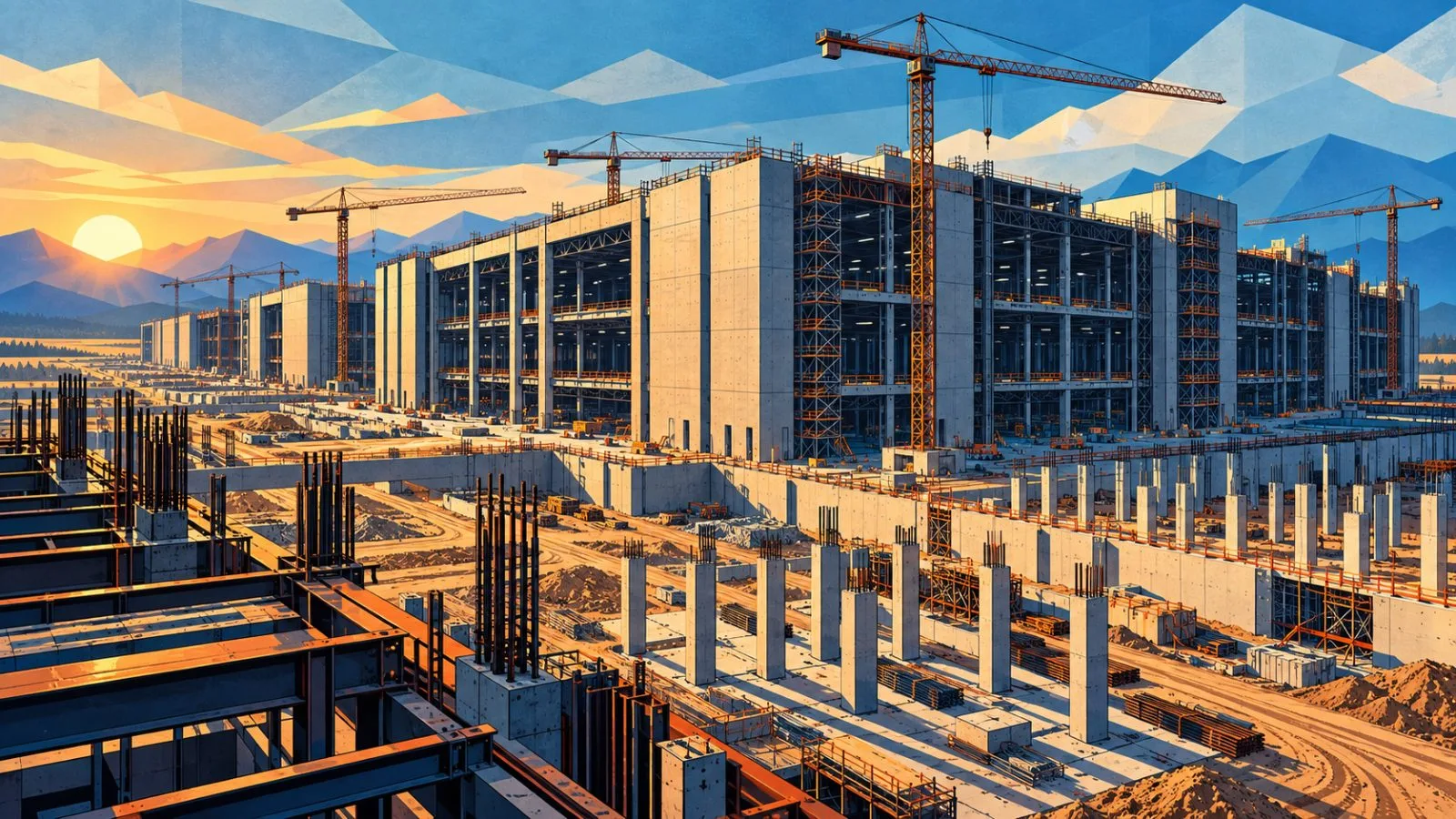 Data center construction site illuminated by early morning light / TokenPost.ai