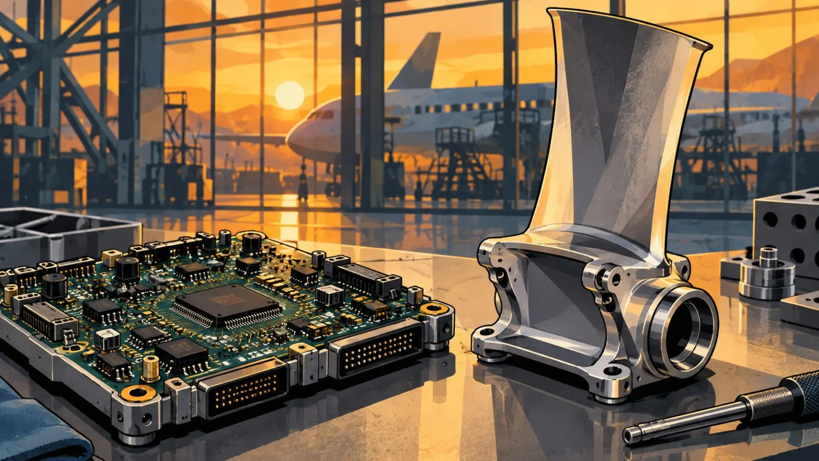 Aerospace circuit board beside a precision aircraft component / TokenPost.ai