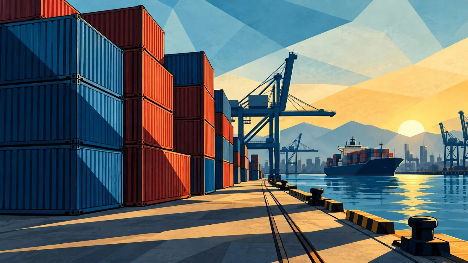 Cargo containers lined along a quiet harbor pier / TokenPost.ai