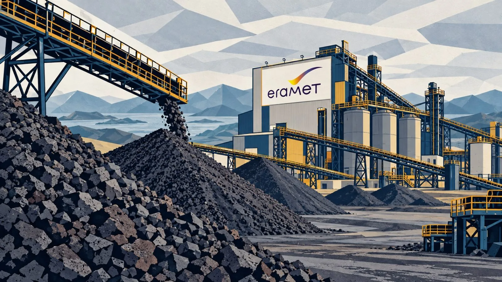 Nickel ore piles beside an industrial processing plant at dawn / TokenPost.ai