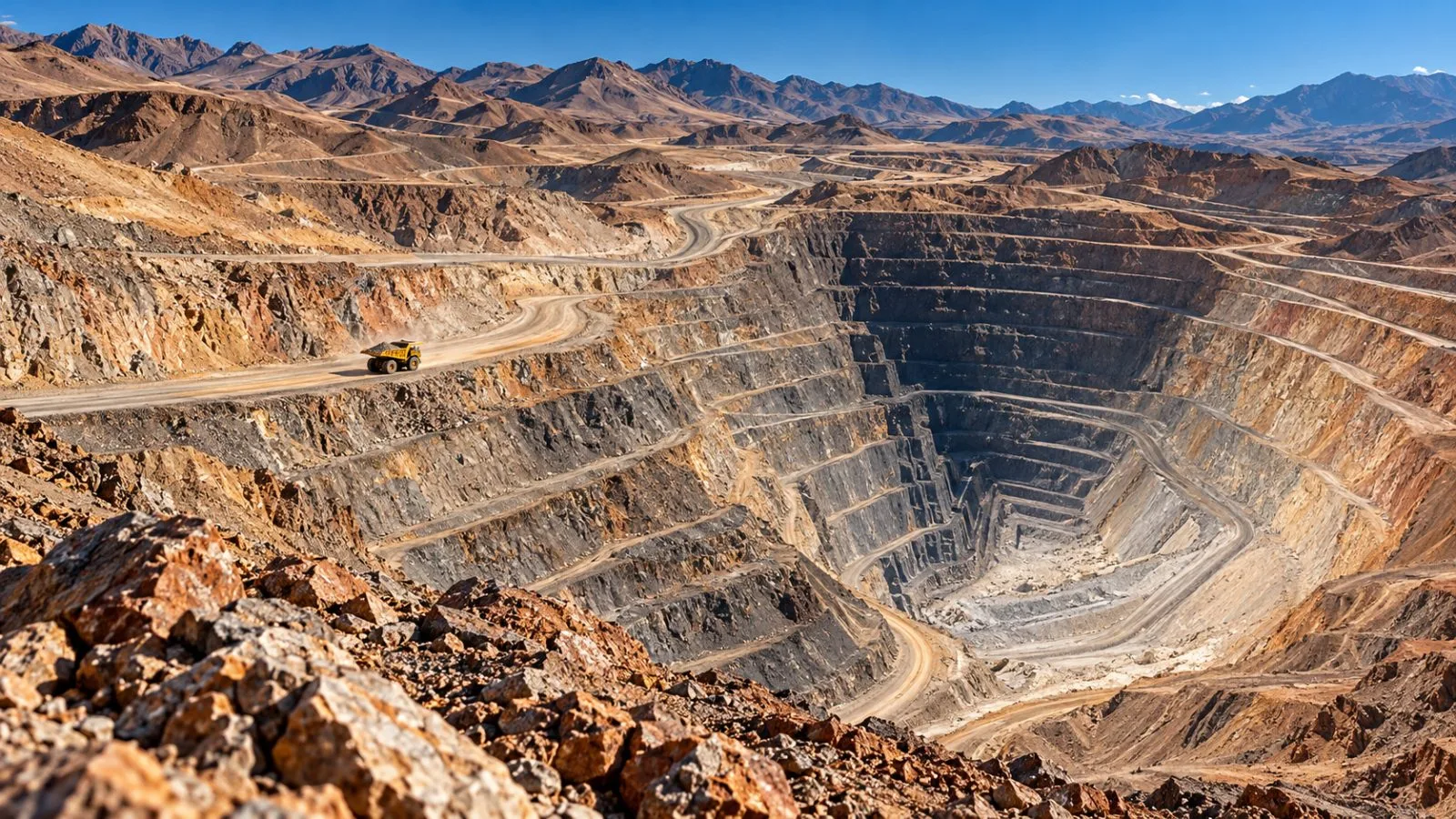A haul truck crosses terraced benches at a Peruvian copper mine / TokenPost.ai