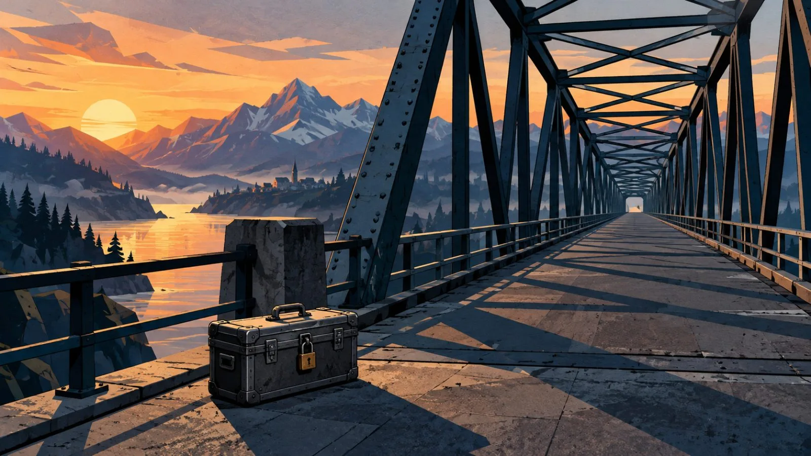 A locked metal case beside an empty steel bridge at dawn / TokenPost.ai