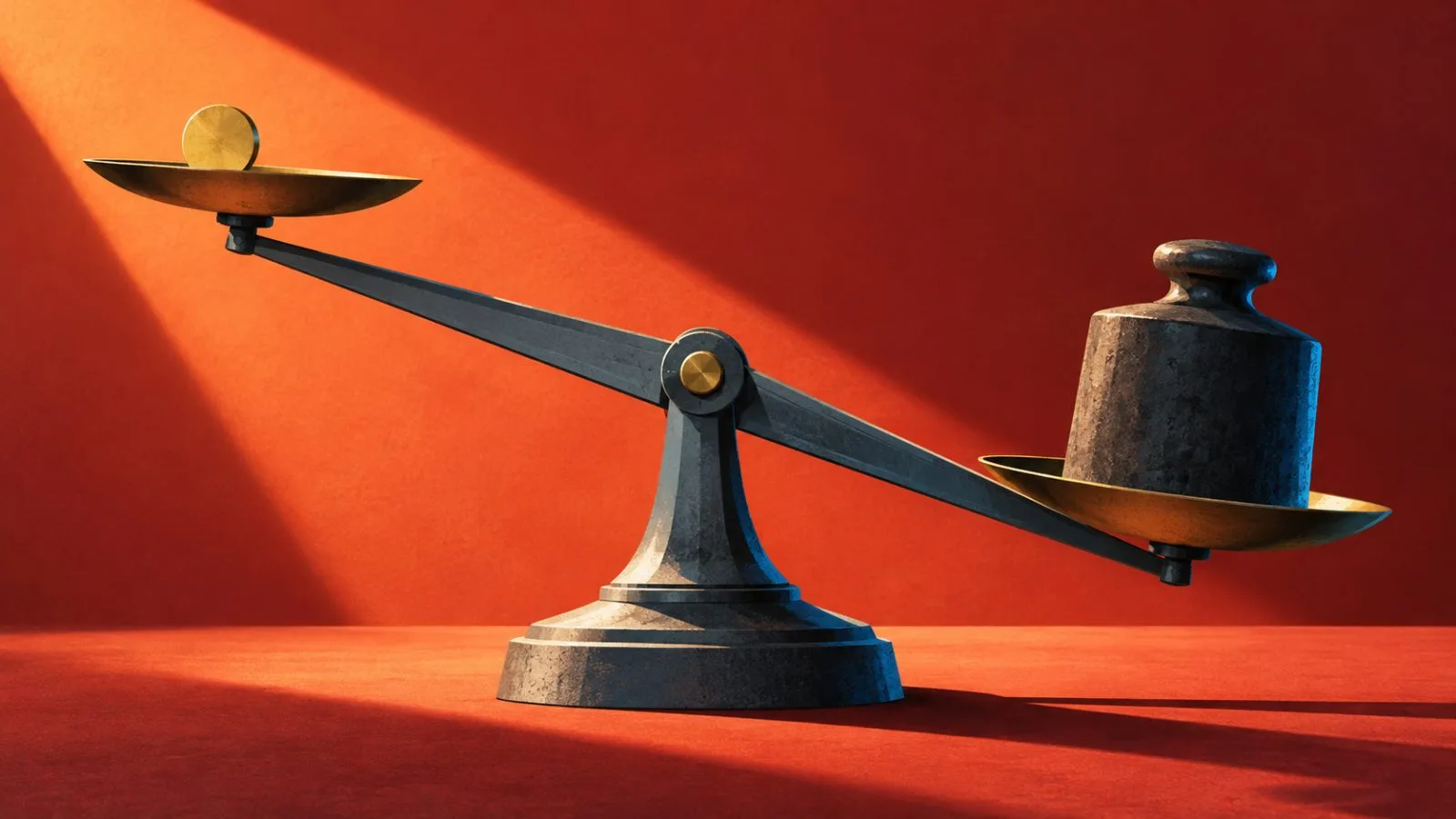 A metal robot figurine balances against a heavy iron weight / TokenPost.ai