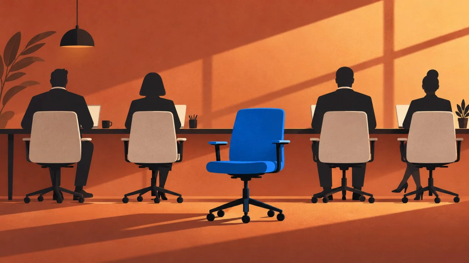 One empty chair sits apart from a neat row of occupied seats / TokenPost.ai