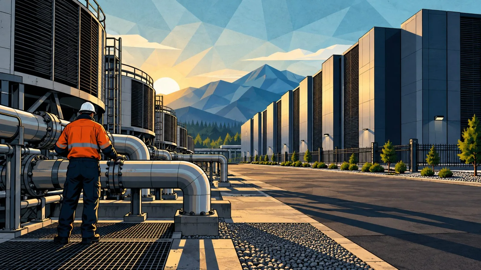 Cooling units stand beside a quiet data center at dawn / TokenPost.ai