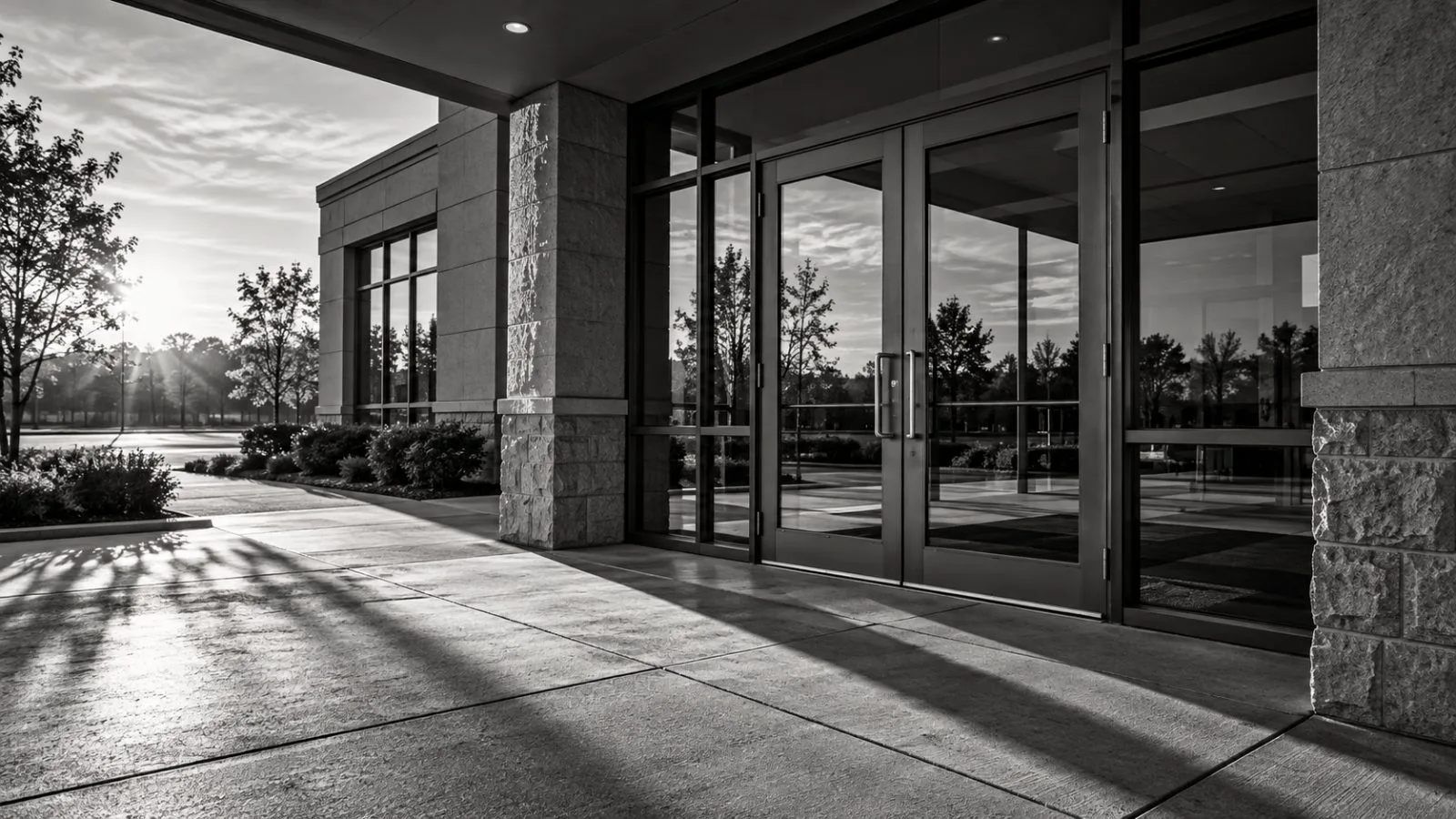 Sunlight falls across the glass entrance of a community bank / TokenPost.ai