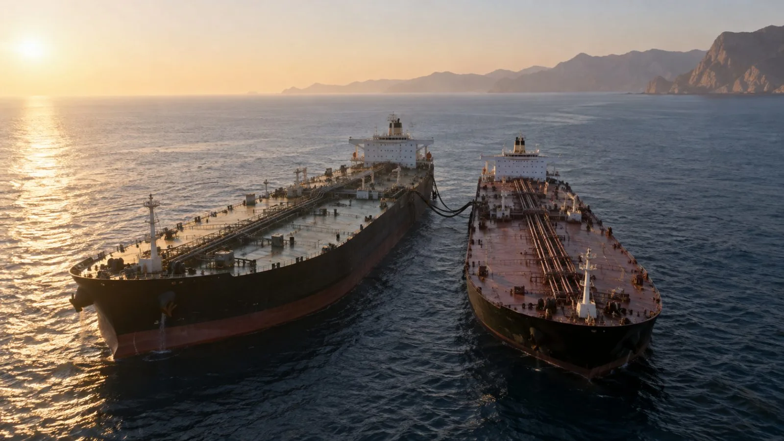 Two oil tankers meet offshore under soft morning sunlight / TokenPost.ai