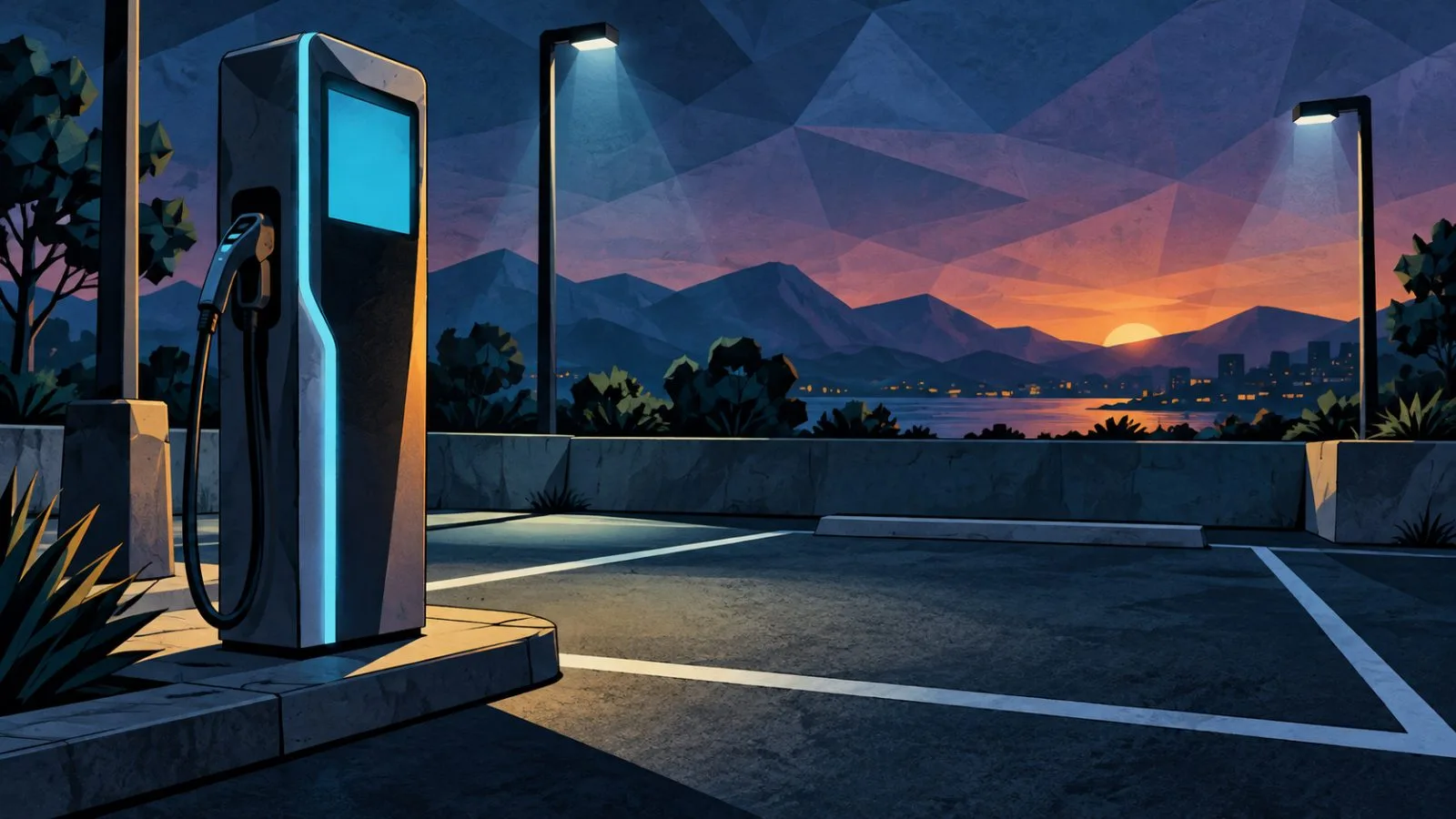 Electric vehicle charging pedestal beside an empty parking bay / TokenPost.ai