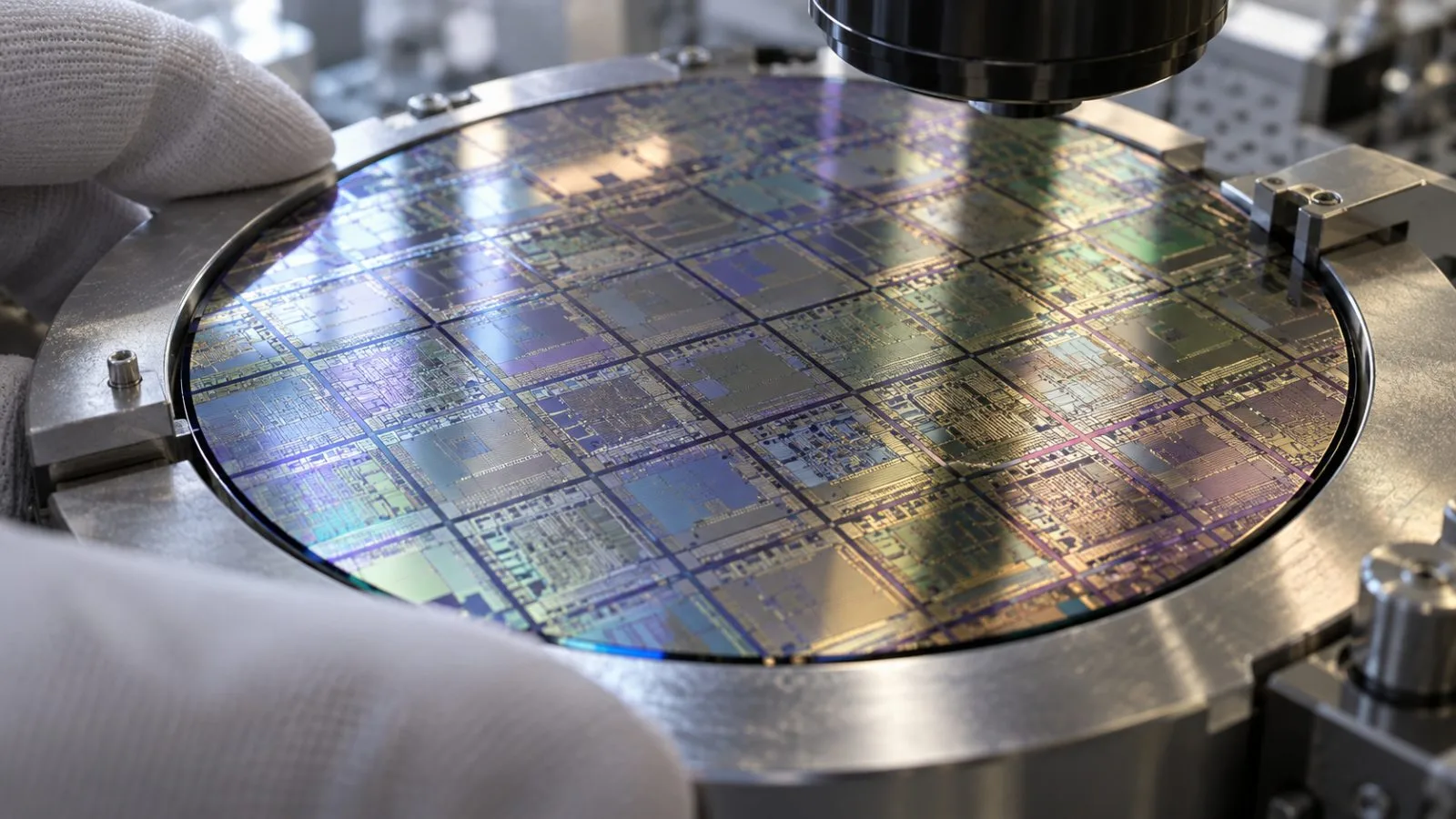 Memory-chip packages arranged beside a semiconductor wafer / TokenPost.ai (macro)