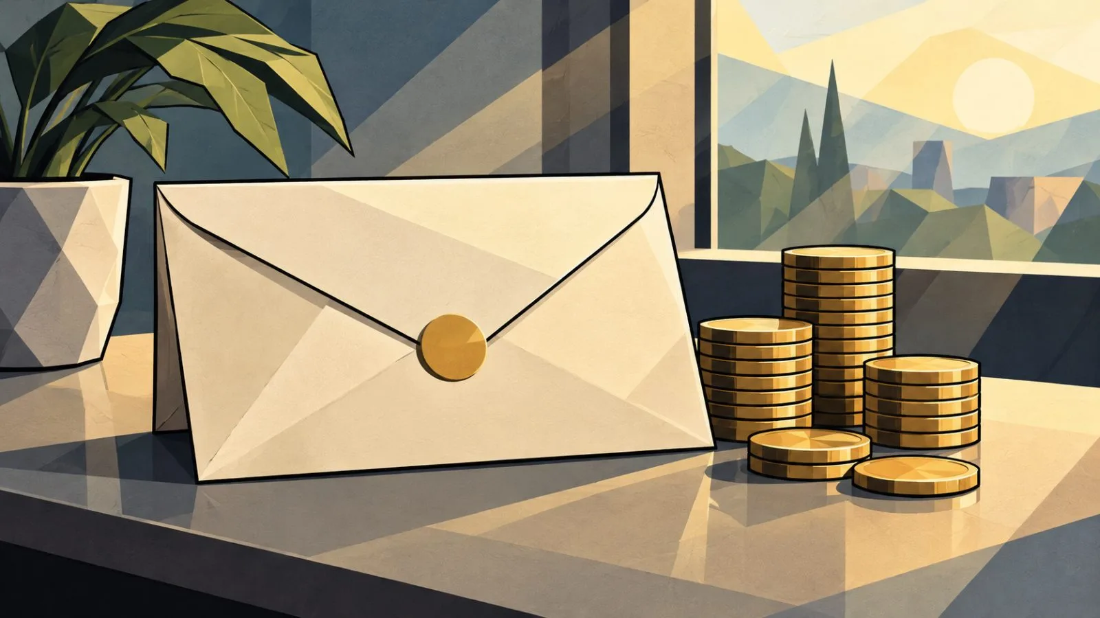 Sealed payment envelope beside neatly stacked coins / TokenPost.ai