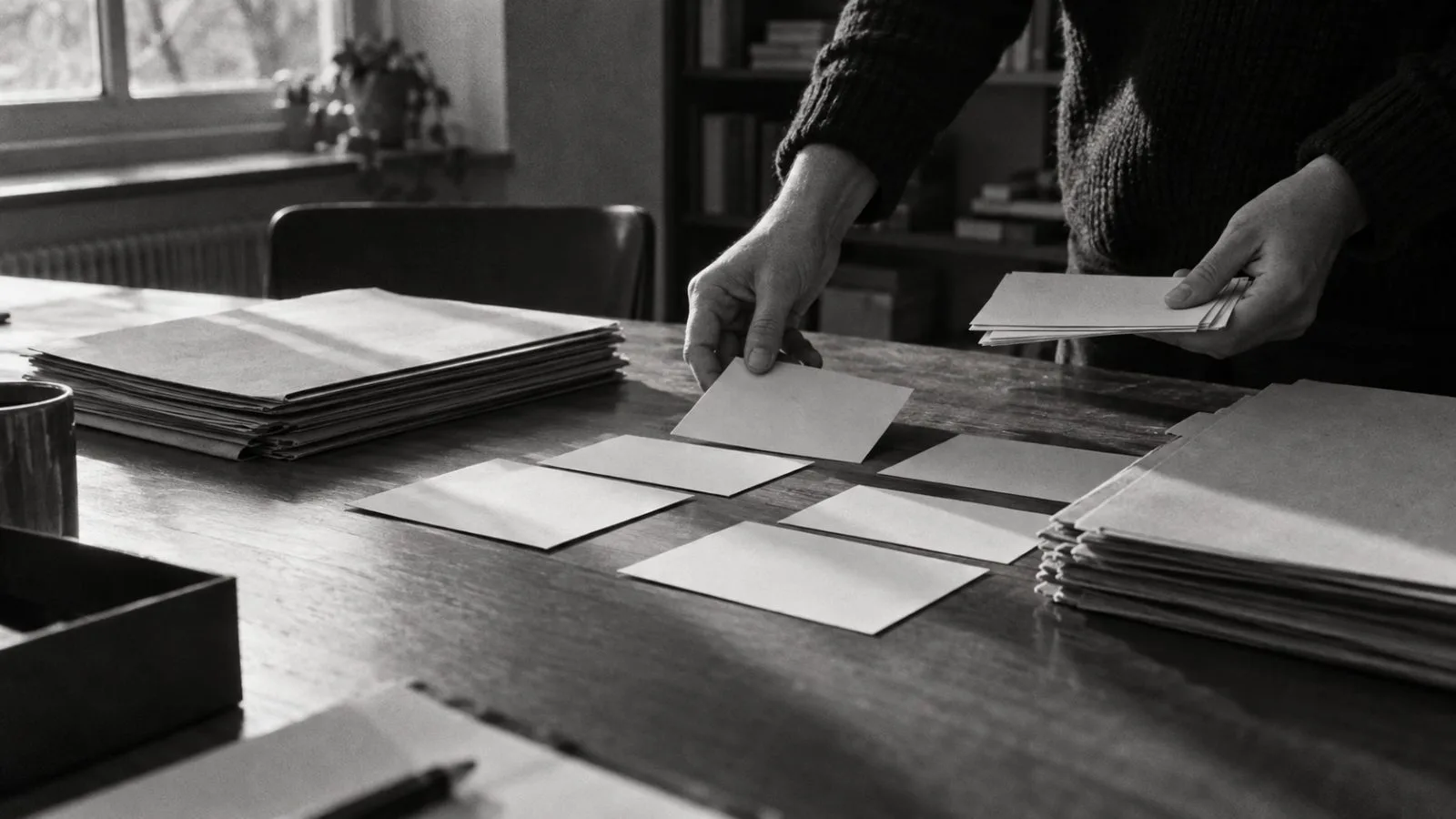 Hands arrange blank contract cards beside evidence folders / TokenPost.ai