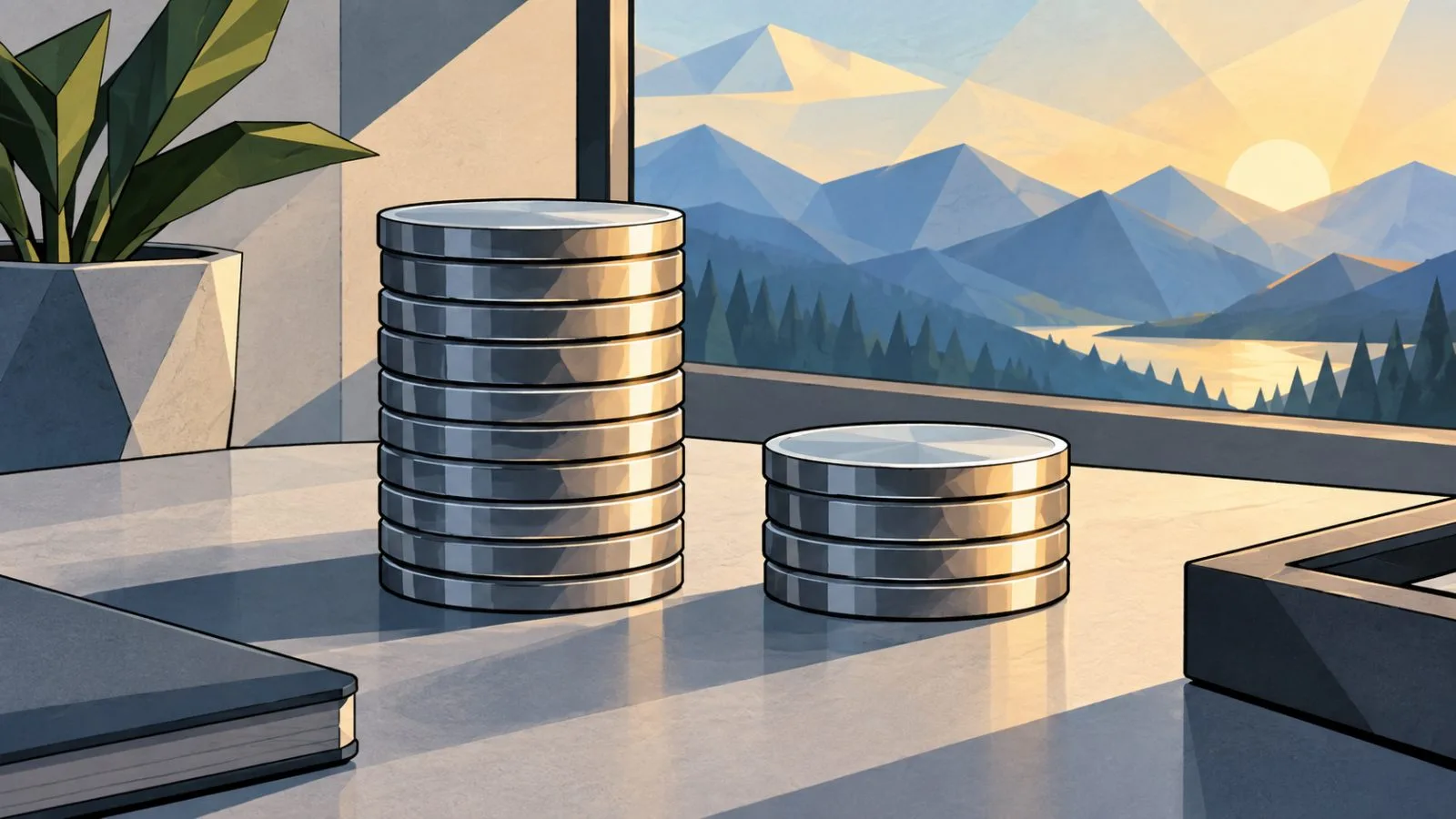 Two stacks of blank metal tokens sit on a testing bench / TokenPost.ai