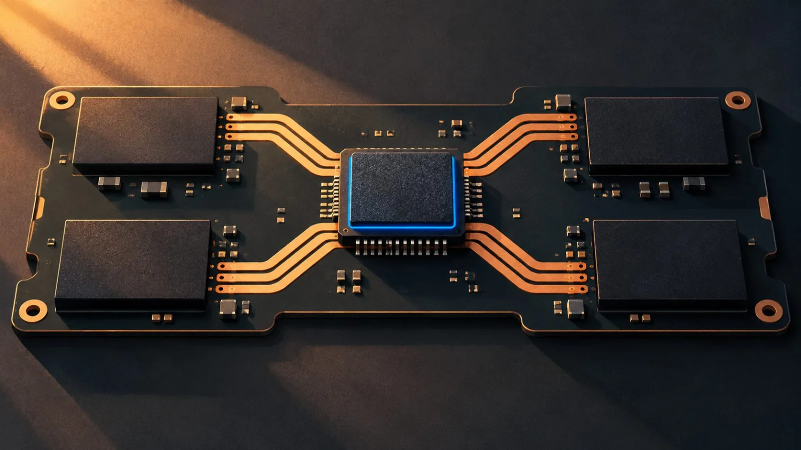 A storage controller chip sits on a circuit board under warm light / TokenPost.ai