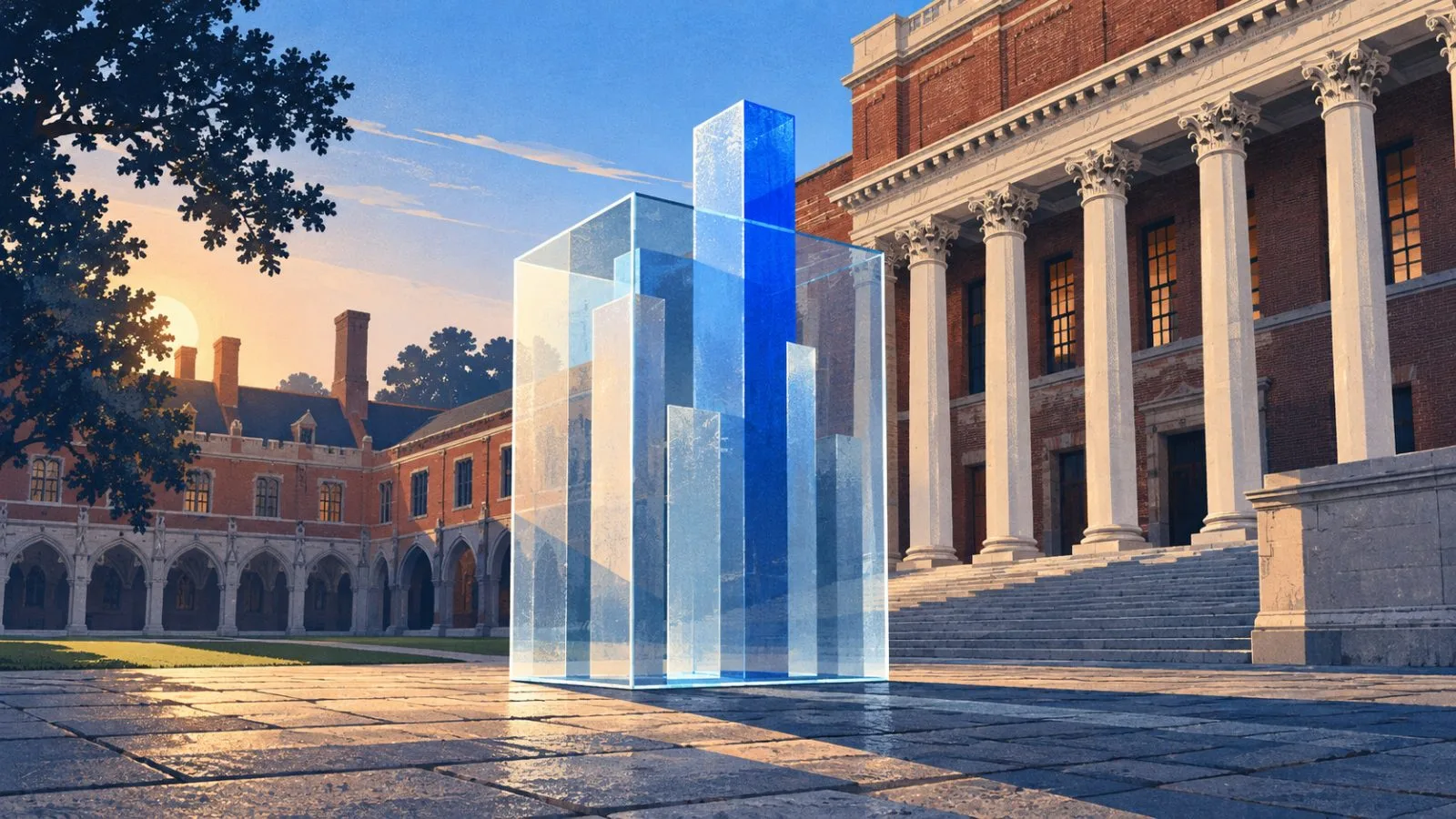 A glass sculpture rests in an empty brick courtyard / TokenPost.ai