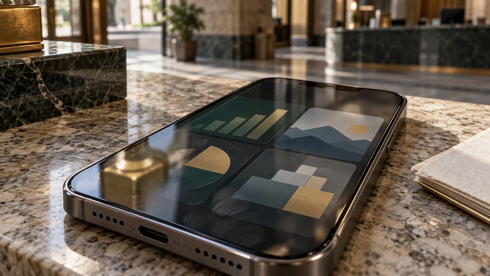 A smartphone rests on a counter in a quiet bank lobby / TokenPost.ai