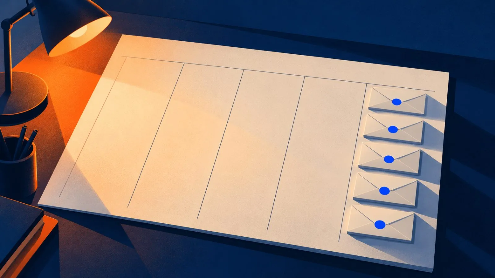 Five sealed envelopes rest across a blank calendar page at dawn / TokenPost.ai