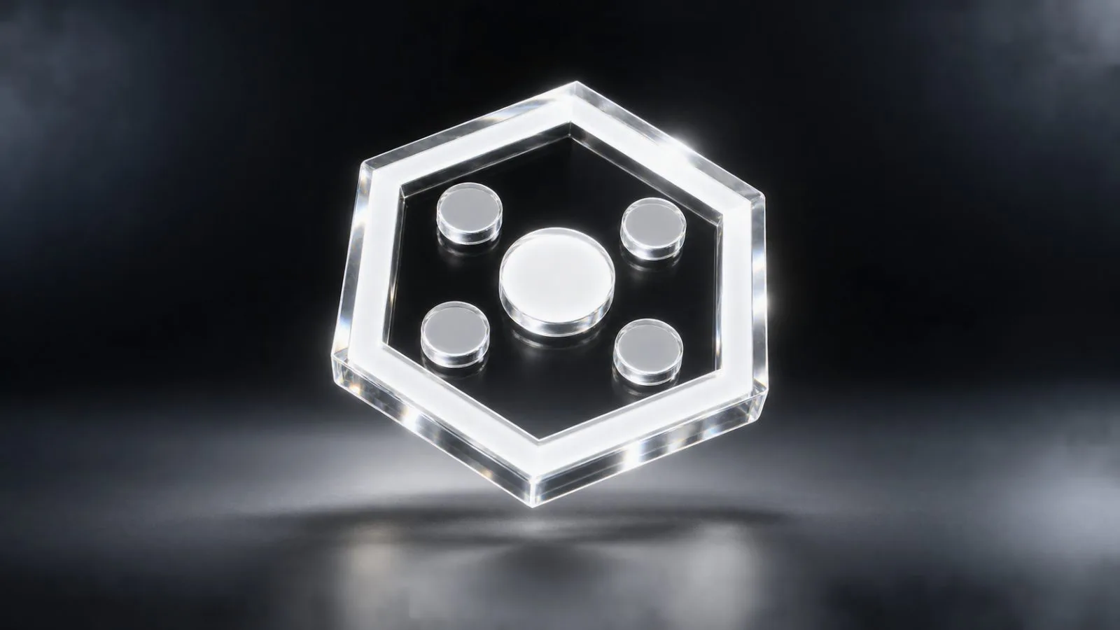 Small metallic token displayed on a glass pedestal / TokenPost.ai