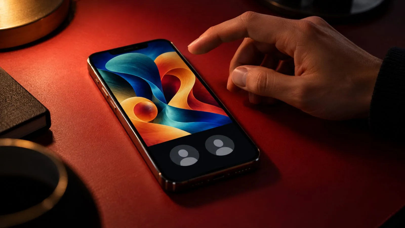 A hand hovers over a phone displaying colorful abstract art. / TokenPost.ai