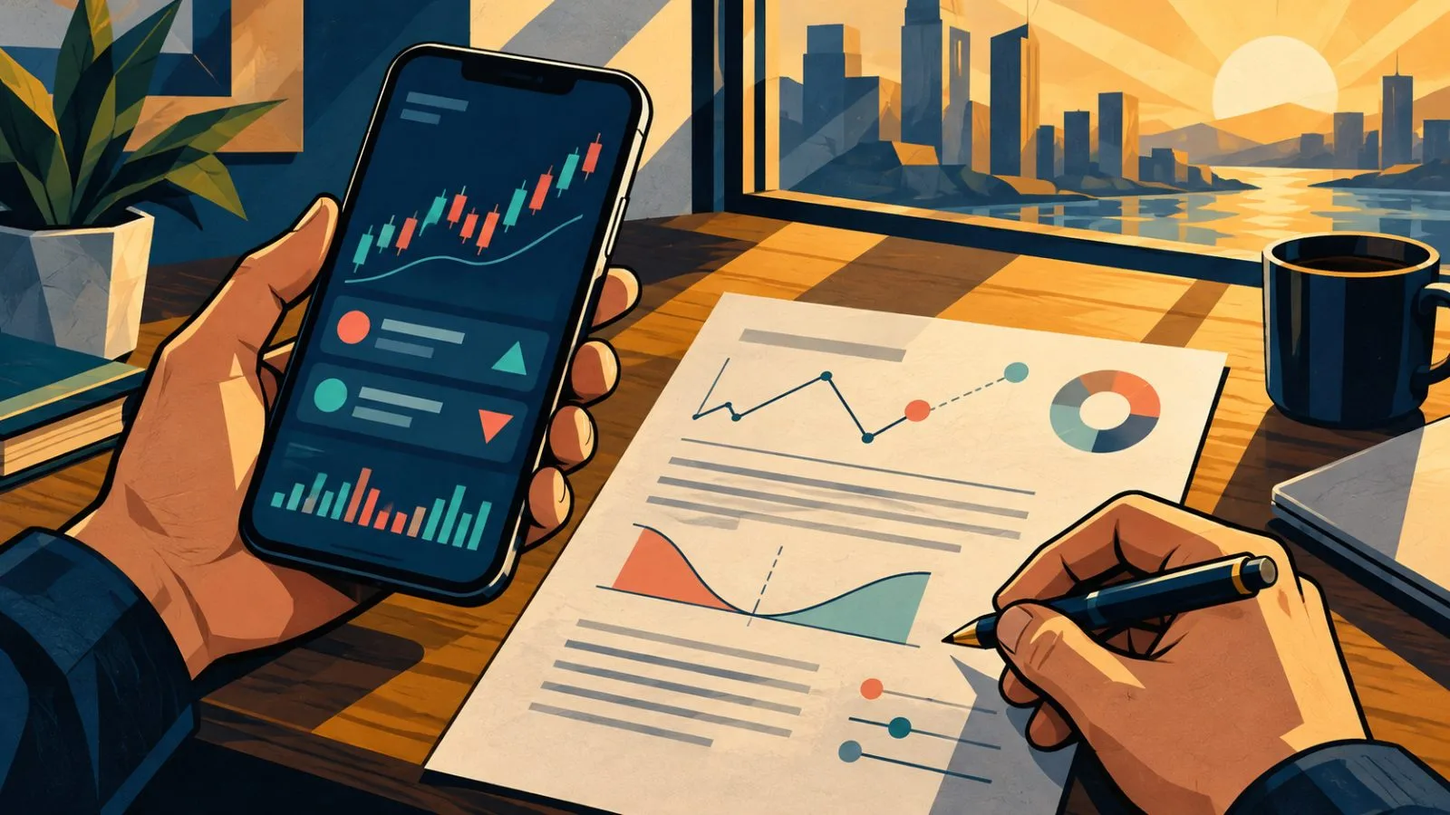 Hands hold a smartphone beside an options contract / TokenPost.ai