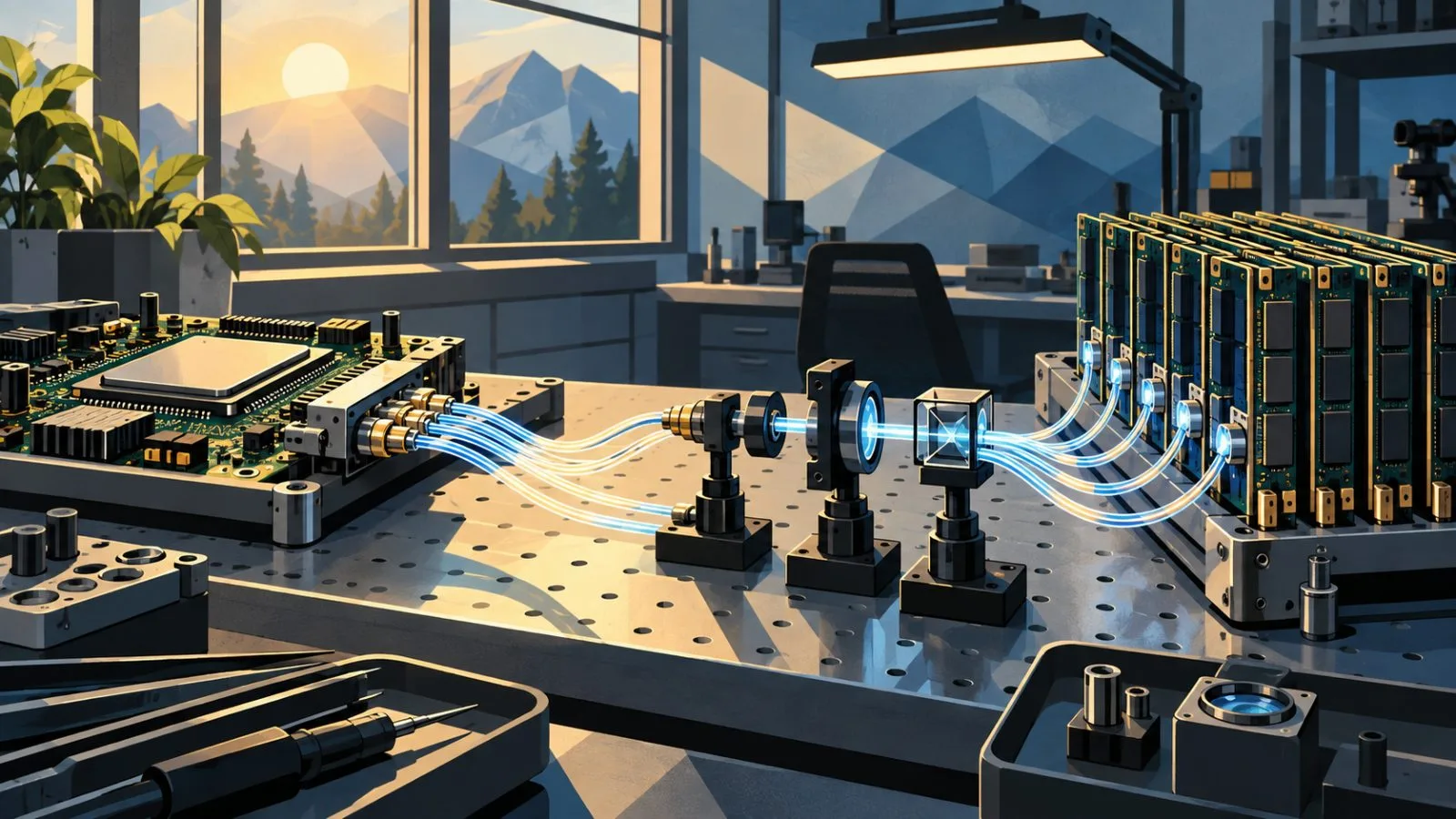 Optical fibers connect to a compact silicon photonics chip / TokenPost.ai