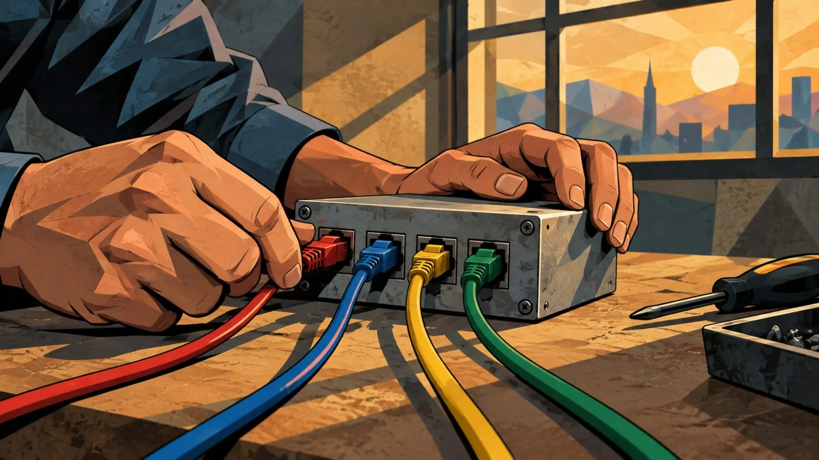 Four colored cables enter a compact metal junction box / TokenPost.ai