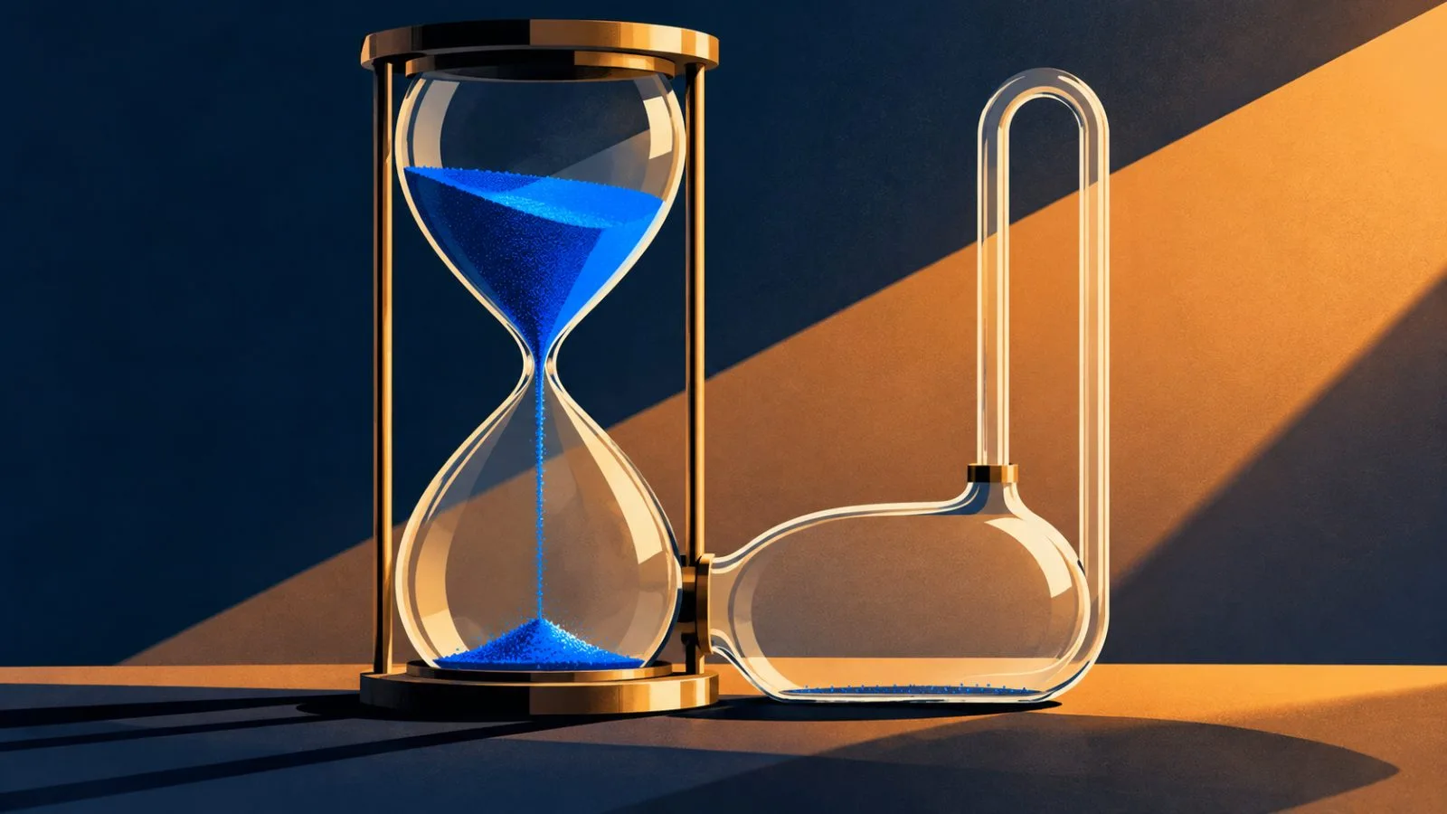 An hourglass drains toward a nearly empty glass reservoir / TokenPost.ai